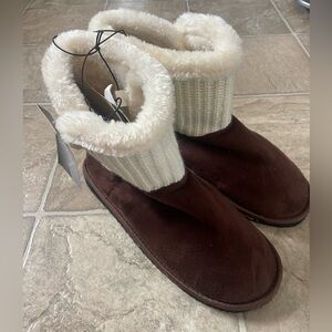 Cozy Brown and Cream Slipper Boots- Size 9 NWT
